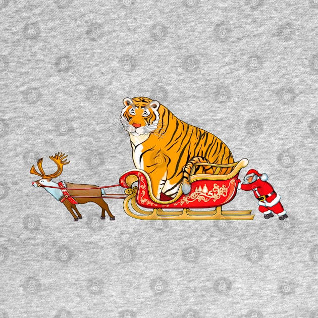 Meme fat tiger in Santa's sleigh / Year of the Tiger /New Year 2022/ Tiger 2022 by SafSafStore